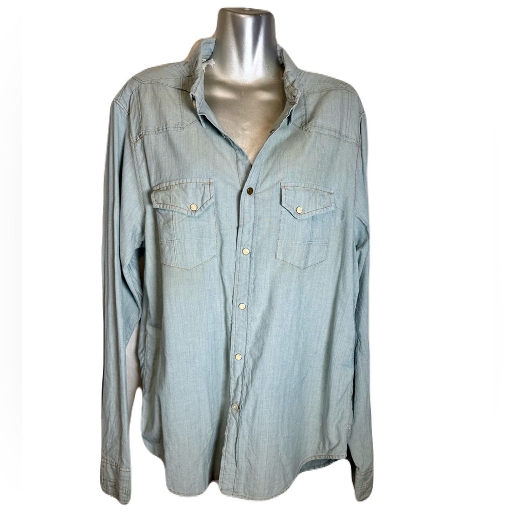 Guess Men's Denim Blue Casual Button Down Shirt